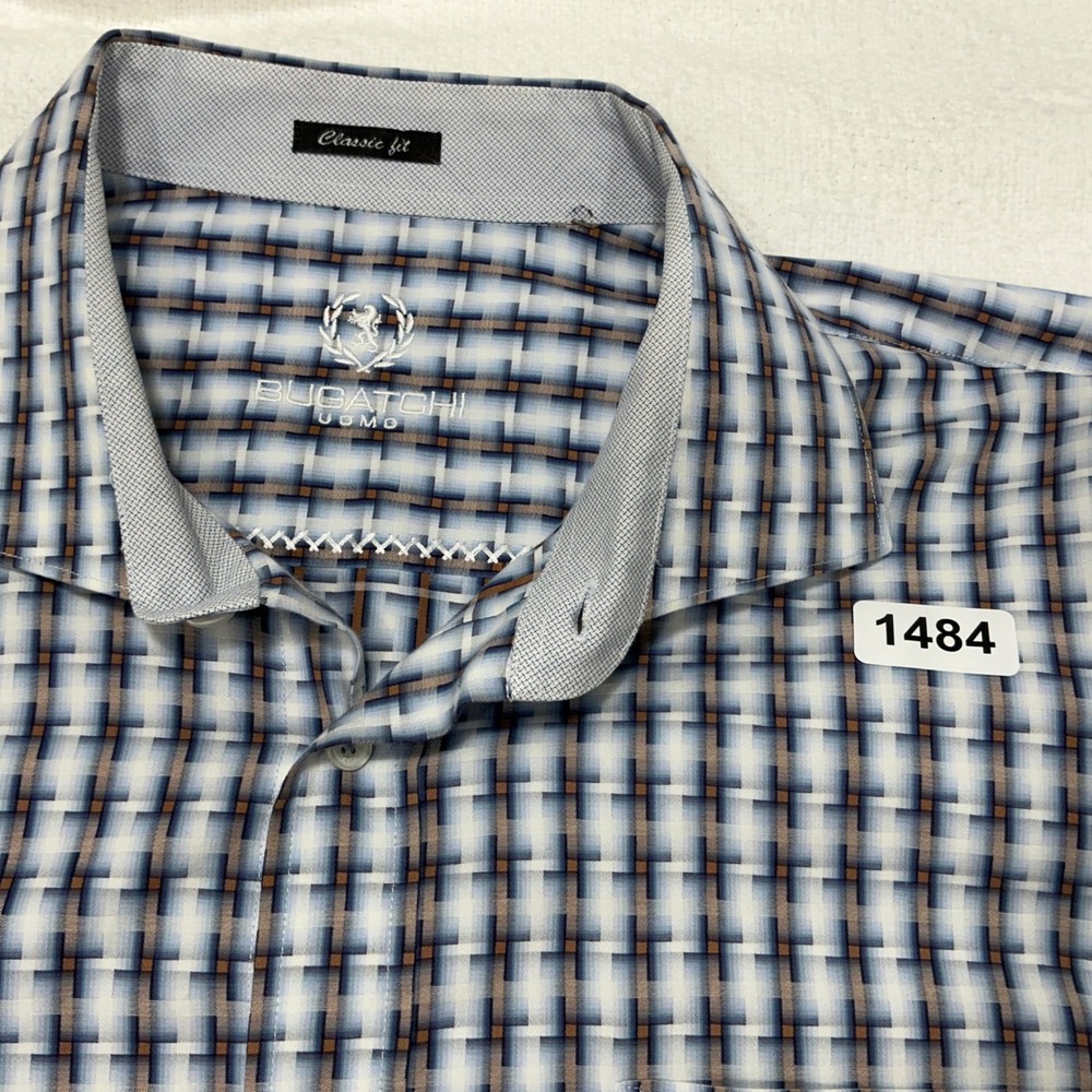 BUGATCHI UOMO Men's Classic Fit Plaid Dress Shirt Long‎ Sleeve Button Down Sz XL - Picture 3 of 7